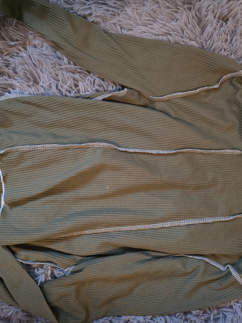 gaze Olive Green Ribbed Leggings with Contrast Overlock